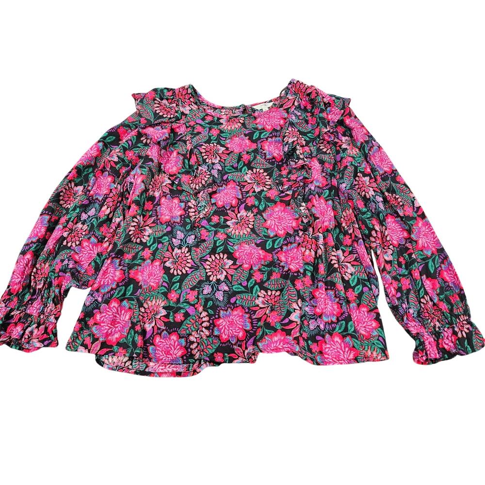 2X Dark Romantic Floral Ruffle Blouse Whimsigoth Gothic Peasant Terra & Sky